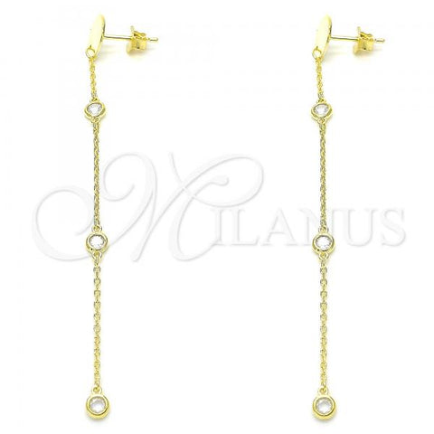 Sterling Silver Long Earring, with White Cubic Zirconia, Polished, Golden Finish, 02.186.0199.1