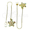 Oro Laminado Threader Earring, Gold Filled Style Star Design, with Multicolor Micro Pave, Polished, Golden Finish, 02.210.0808.1