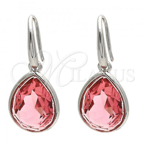 Rhodium Plated Dangle Earring, Teardrop Design, with Rose Peach Swarovski Crystals, Polished, Rhodium Finish, 02.239.0016.4