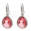 Rhodium Plated Dangle Earring, Teardrop Design, with Rose Peach Swarovski Crystals, Polished, Rhodium Finish, 02.239.0016.4