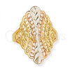 Oro Laminado Elegant Ring, Gold Filled Style Filigree Design, Diamond Cutting Finish, Tricolor, 5.174.005.07 (Size 7)