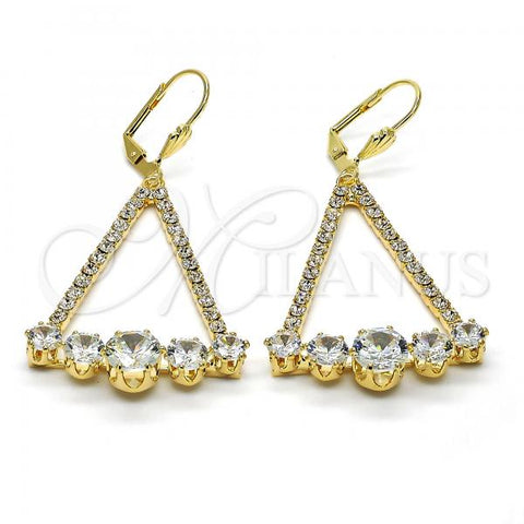 Oro Laminado Dangle Earring, Gold Filled Style with White Cubic Zirconia and White Crystal, Polished, Golden Finish, 02.268.0041