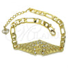 Oro Laminado Fancy Bracelet, Gold Filled Style with White Crystal, Polished, Golden Finish, 03.351.0034.08