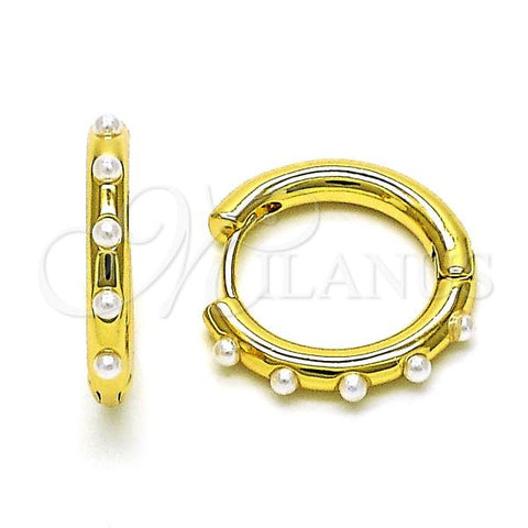 Oro Laminado Huggie Hoop, Gold Filled Style with Ivory Pearl, Polished, Golden Finish, 02.341.0153.18