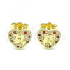 Oro Laminado Stud Earring, Gold Filled Style Heart Design, with Garnet and White Micro Pave, Polished, Golden Finish, 02.199.0034.1