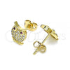 Oro Laminado Stud Earring, Gold Filled Style Owl Design, with White and Ruby Micro Pave, Polished, Golden Finish, 02.342.0169