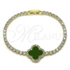 Oro Laminado Fancy Bracelet, Gold Filled Style Four-leaf Clover Design, with Light Green Mother of Pearl and White Cubic Zirconia, Polished, Golden Finish, 03.284.0047.2.07