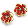 Oro Laminado Stud Earring, Gold Filled Style Flower Design, with Garnet and White Crystal, Polished, Golden Finish, 02.64.0641.2