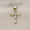 Oro Laminado Religious Pendant, Gold Filled Style Cross Design, with White Cubic Zirconia, Polished, Golden Finish, 05.102.0014