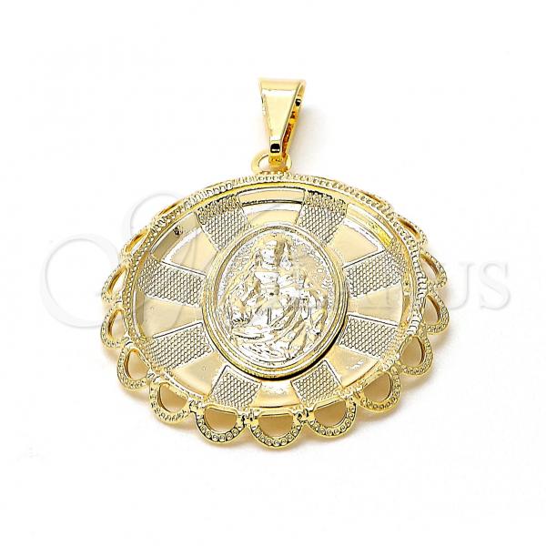 Oro Laminado Religious Pendant, Gold Filled Style Sagrado Corazon de Maria Design, Matte Finish, Golden Finish, 05.09.0036