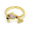 Oro Laminado Multi Stone Ring, Gold Filled Style Dolphin Design, with Multicolor and Black Cubic Zirconia, Polished, Golden Finish, 01.210.0090.1 (One size fits all)