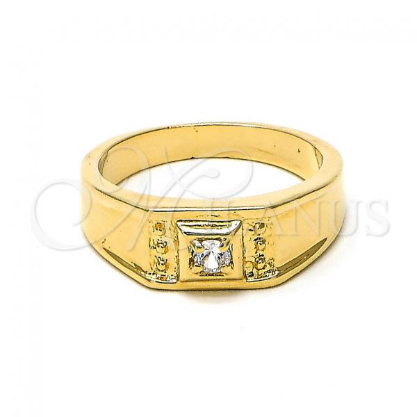 Oro Laminado Mens Ring, Gold Filled Style Solitaire Design, with White Cubic Zirconia, Diamond Cutting Finish, Golden Finish, 5.175.022.08 (Size 8)