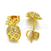 Oro Laminado Stud Earring, Gold Filled Style Pineapple Design, with White Micro Pave, Polished, Golden Finish, 02.342.0014