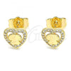 Oro Laminado Stud Earring, Gold Filled Style Heart and Butterfly Design, with White Micro Pave, Polished, Golden Finish, 02.233.0052