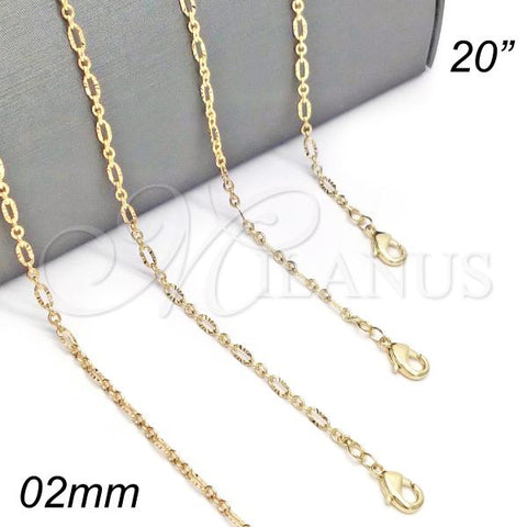 Oro Laminado Basic Necklace, Gold Filled Style Diamond Cutting Finish, Golden Finish, 04.213.0088.20