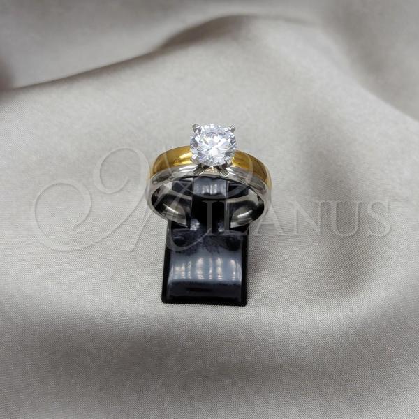 Stainless Steel Elegant Ring, with White Cubic Zirconia, Polished, Golden Finish, 01.63.0660.10
