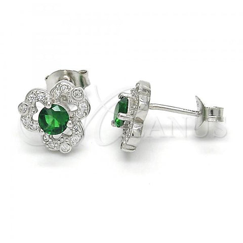 Sterling Silver Stud Earring, with Green and White Cubic Zirconia, Polished,, 02.285.0067.1