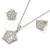 Sterling Silver Earring and Pendant Adult Set, Star and Flower Design, with White Cubic Zirconia, Polished, Rhodium Finish, 10.286.0016