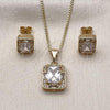 Oro Laminado Earring and Pendant Adult Set, Gold Filled Style Cluster and Baguette Design, with White Cubic Zirconia and White Micro Pave, Polished, Golden Finish, 10.342.0233