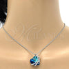 Rhodium Plated Pendant Necklace, Heart Design, with Bermuda Blue Swarovski Crystals and White Micro Pave, Polished, Rhodium Finish, 04.239.0001.16