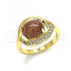 Oro Laminado Multi Stone Ring, Gold Filled Style Evil Eye Design, with Brown  and White Cubic Zirconia, Polished, Golden Finish, 01.210.0133.07