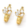 Oro Laminado Small Hoop, Gold Filled Style Leaf Design, with White Cubic Zirconia, Polished, Golden Finish, 02.196.0080.15