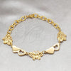 Stainless Steel Solid Bracelet, Butterfly and Heart Design, with White Crystal, Polished, Golden Finish, 03.63.22982.08