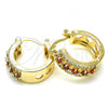 Oro Laminado Small Hoop, Gold Filled Style with Garnet and White Cubic Zirconia, Polished, Golden Finish, 02.210.0269.1.15