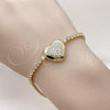 Oro Laminado Fancy Bracelet, Gold Filled Style Heart Design, with White Cubic Zirconia and White Micro Pave, Polished, Golden Finish, 03.421.0001.08