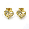 Oro Laminado Stud Earring, Gold Filled Style Mom and Heart Design, with White Micro Pave, Polished, Golden Finish, 02.342.0068