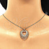 Oro Laminado Pendant Necklace, Gold Filled Style Heart Design, with White Micro Pave, Polished, Golden Finish, 04.156.0293.20