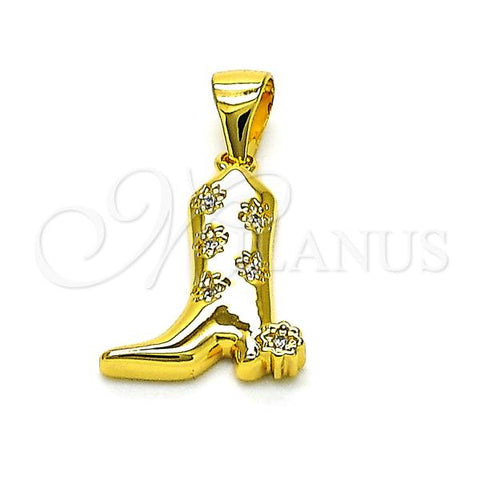 Oro Laminado Fancy Pendant, Gold Filled Style Shoes Design, with White Cubic Zirconia, Polished, Golden Finish, 05.342.0208