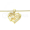 Oro Laminado Pendant Necklace, Gold Filled Style Heart and Mom Design, with White Cubic Zirconia, Polished, Golden Finish, 04.342.0003.18