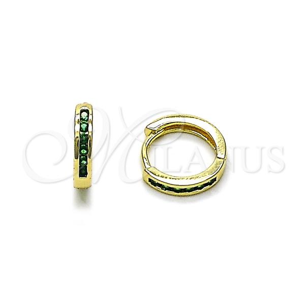 Oro Laminado Huggie Hoop, Gold Filled Style with Green Cubic Zirconia, Polished, Golden Finish, 02.213.0802.14