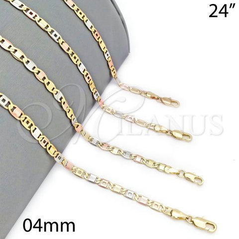 Oro Laminado Basic Necklace, Gold Filled Style Pave Mariner Design, Diamond Cutting Finish, Tricolor, 04.65.0208.24