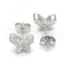 Sterling Silver Stud Earring, Butterfly Design, with White Cubic Zirconia, Polished, Rhodium Finish, 02.336.0004