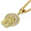 Oro Laminado Religious Pendant, Gold Filled Style Jesus Design, Diamond Cutting Finish, Tricolor, 5.187.004