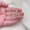 Oro Laminado Fancy Pendant, Gold Filled Style Heart and key Design, with White Micro Pave, Polished, Golden Finish, 05.411.0032