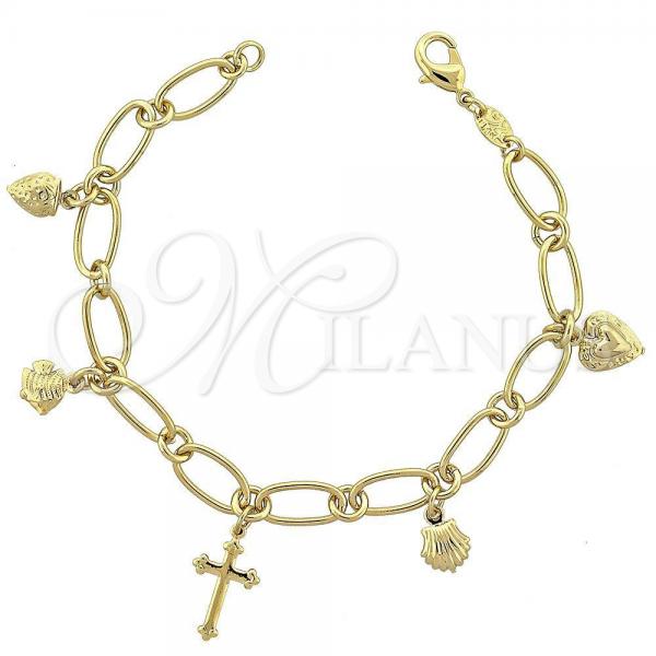 Oro Laminado Charm Bracelet, Gold Filled Style Cherry Design, Diamond Cutting Finish, Golden Finish, 5.020.007