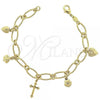 Oro Laminado Charm Bracelet, Gold Filled Style Cherry Design, Diamond Cutting Finish, Golden Finish, 5.020.007