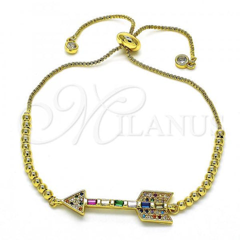Oro Laminado Adjustable Bolo Bracelet, Gold Filled Style with Multicolor Cubic Zirconia and White Micro Pave, Polished, Golden Finish, 03.341.0005.11