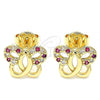 Oro Laminado Stud Earring, Gold Filled Style Butterfly Design, with Ruby and White Micro Pave, Polished, Golden Finish, 02.233.0026.2