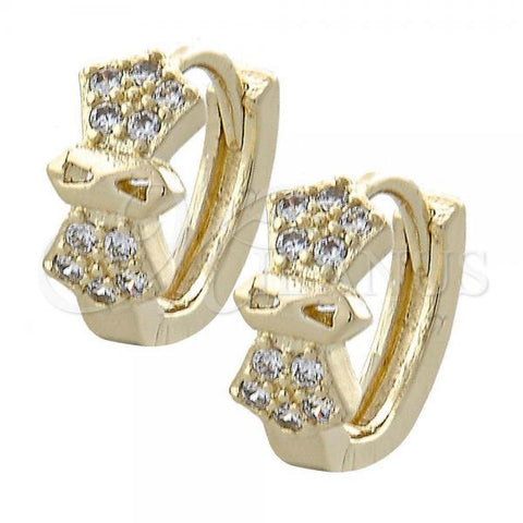 Oro Laminado Huggie Hoop, Gold Filled Style with White Cubic Zirconia, Polished, Golden Finish, 02.155.0027