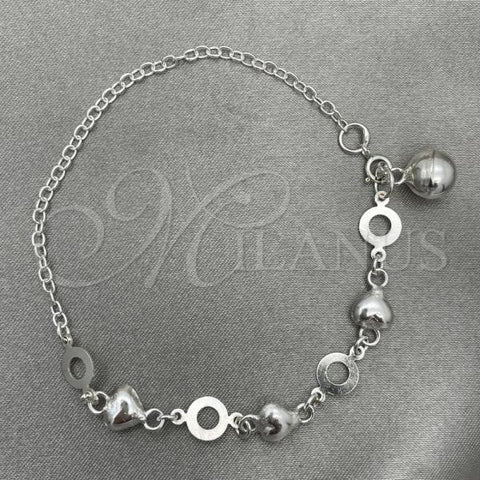 Sterling Silver Charm Bracelet, Heart Design, Polished, Silver Finish, 03.409.0005.07