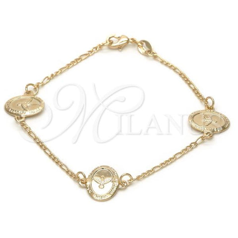 Oro Laminado Fancy Bracelet, Gold Filled Style Holy Spirit and Pave Figaro Design, Polished, Golden Finish, 03.32.0131.07