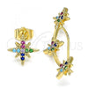 Oro Laminado Earcuff Earring, Gold Filled Style with Multicolor Cubic Zirconia, Polished, Golden Finish, 02.210.0632