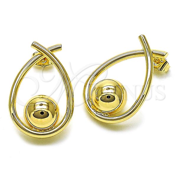 Oro Laminado Stud Earring, Gold Filled Style Teardrop and Ball Design, Polished, Golden Finish, 02.428.0011