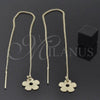 Oro Laminado Threader Earring, Gold Filled Style Flower Design, Matte Finish, Golden Finish, 5.118.007.1
