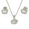 Sterling Silver Earring and Pendant Adult Set, Apple Design, with White Micro Pave, Polished, Rhodium Finish, 10.174.0259