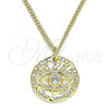 Oro Laminado Pendant Necklace, Gold Filled Style Evil Eye Design, with White Micro Pave, Polished, Golden Finish, 04.362.0016.20